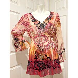 ANTHROPOLOGIE Mushka by Sienna Rose L Sheer Top BabyDoll Boho Fairy Y2K 90's EUC
